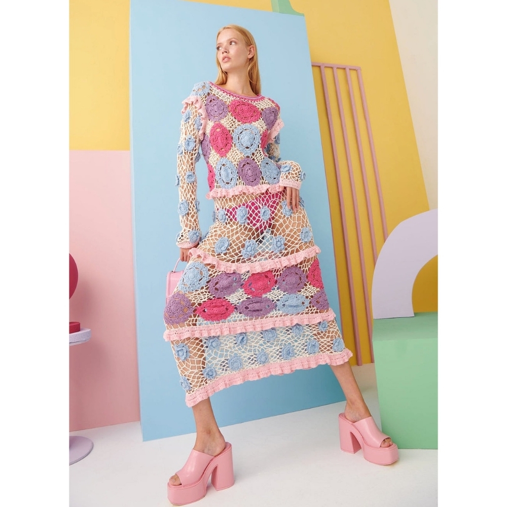 CeliaB X Free People Rio Crochet Rosettes Midi Dress